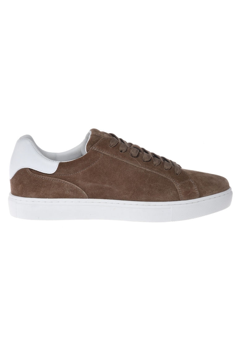 Pantofi sport low-cut cu segmente de piele lacuita - Maro taupe