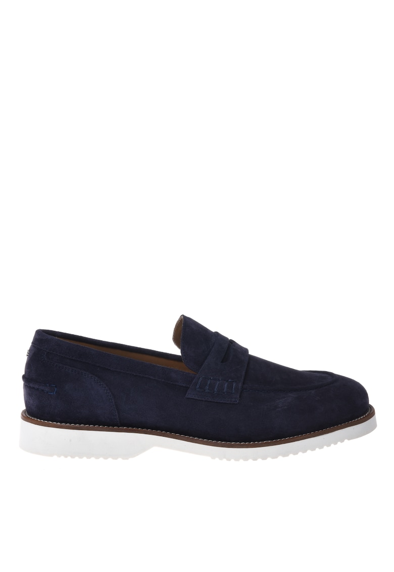 Pantofi loafer de piele intoarsa cu talpa contrastanta - Bleumarin