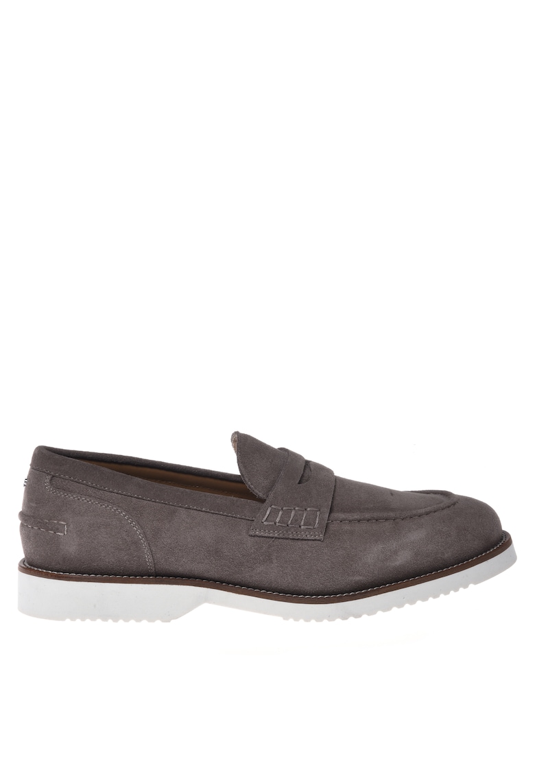 Pantofi loafer de piele intoarsa cu talpa contrastanta - Maro taupe