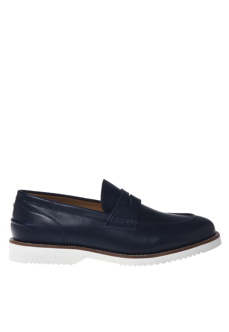 Pantofi loafer de piele cu talpa contrastanta - Bleumarin