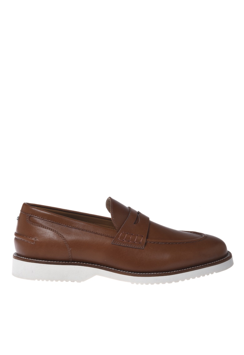 Pantofi loafer de piele cu talpa contrastanta - Maro
