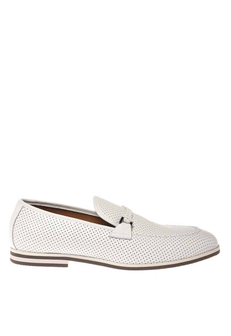 Pantofi loafer de piele cu perforatii - Alb