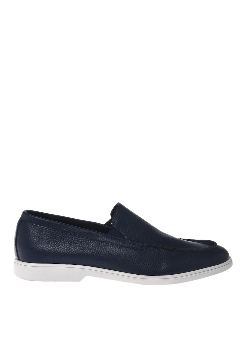 Pantofi loafer de piele cu varf rotund - Bleumarin