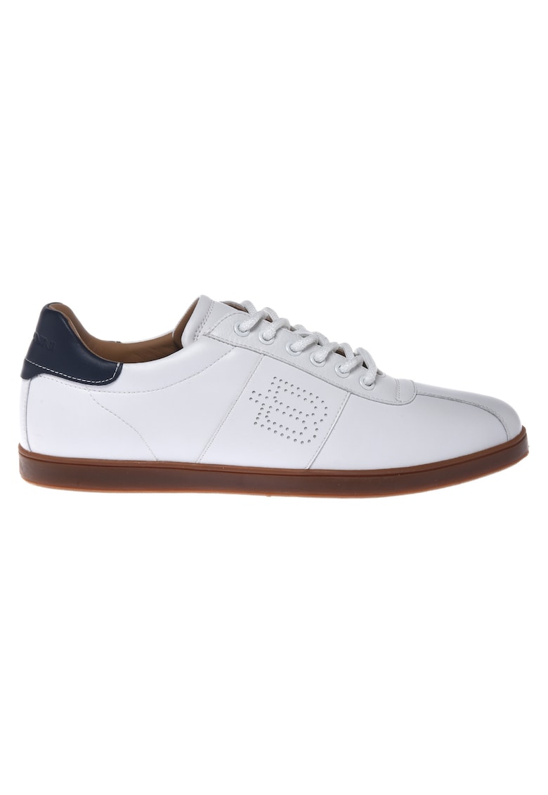 Pantofi sport de piele cu logo perforat - Alb