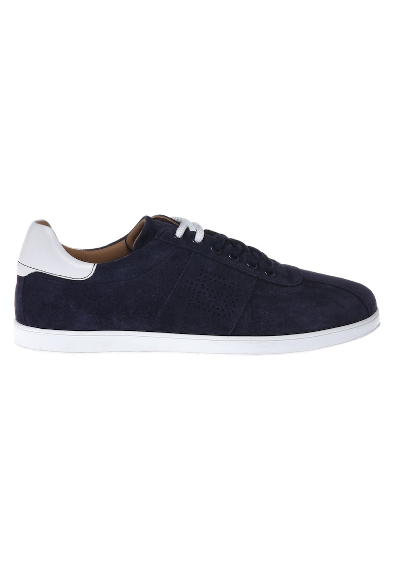 Pantofi sport low-cut piele intoarsa cu logo - Bleumarin