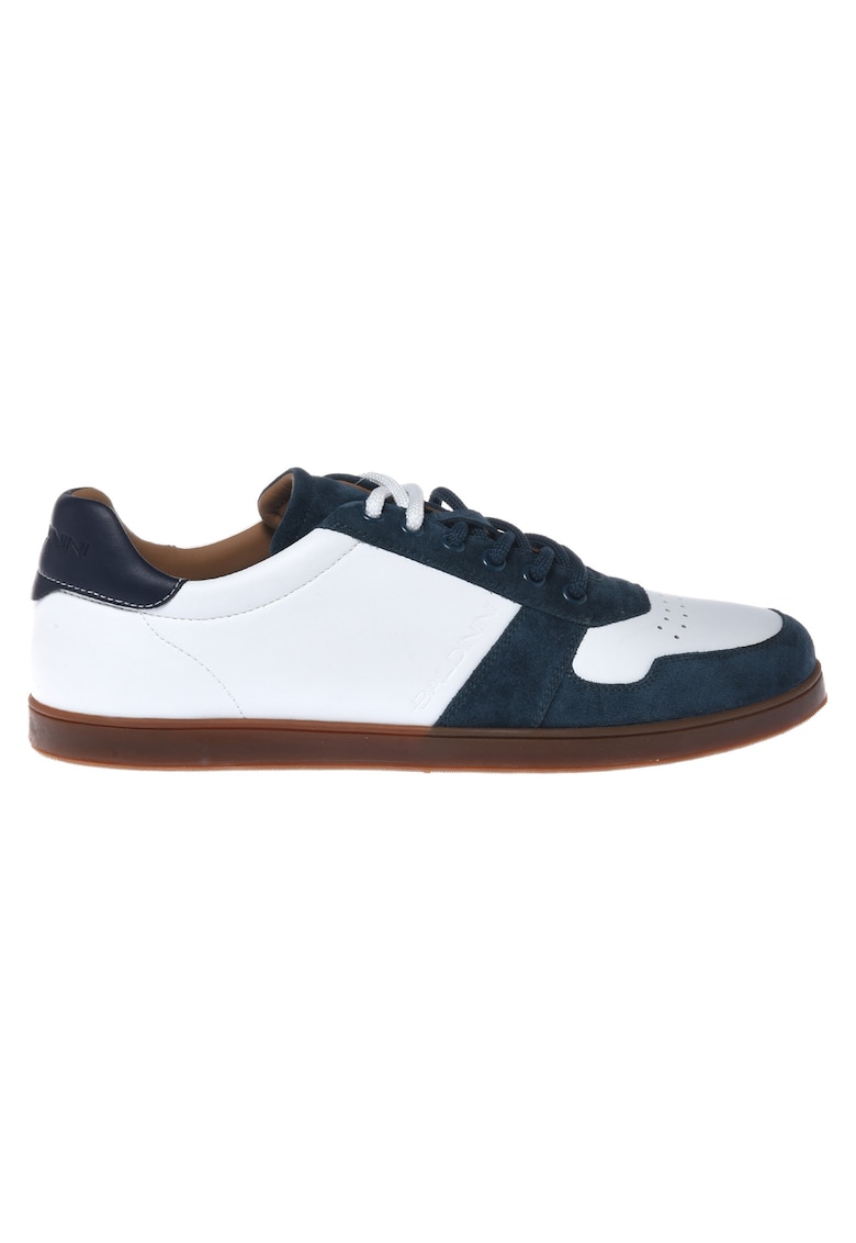 Pantofi sport de piele intoarsa si piele - Alb/Albastru