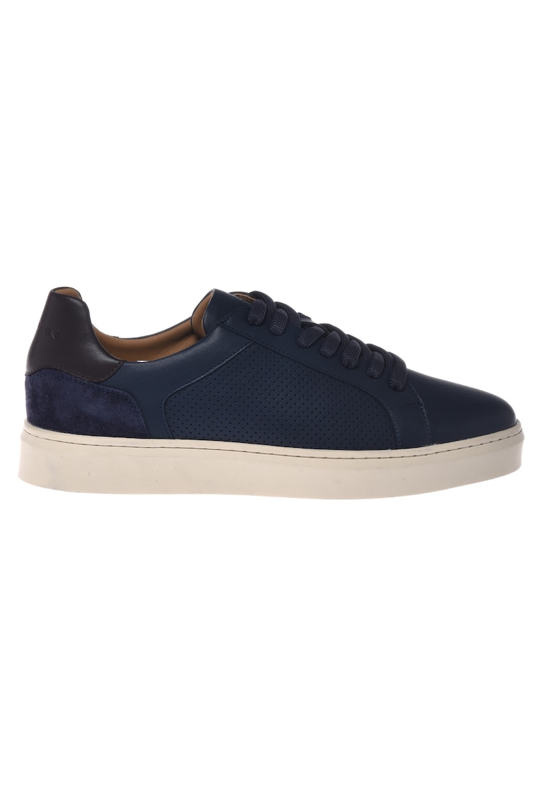 Pantofi sport de piele intoarsa cu perforatii si garnituri de piele intoarsa - Bleumarin