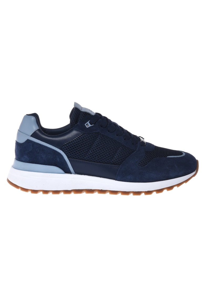 Pantofi sport cu garnituri de piele si insertii de plasa - Albastru inchis