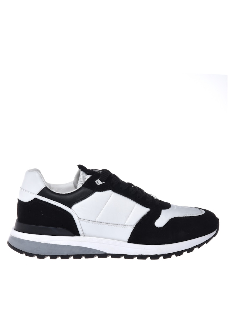 Pantofi sport cu garnituri de piele si insertii textile - Alb/Negru