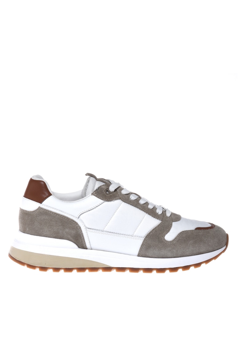 Pantofi sport cu garnituri de piele si insertii textile - Alb/Maro taupe