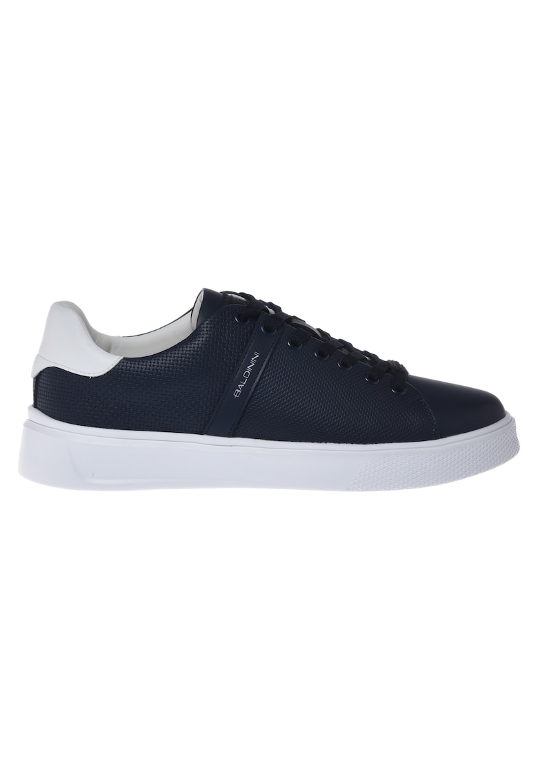 Pantofi sport de piele cu aspect perforat - Bleumarin