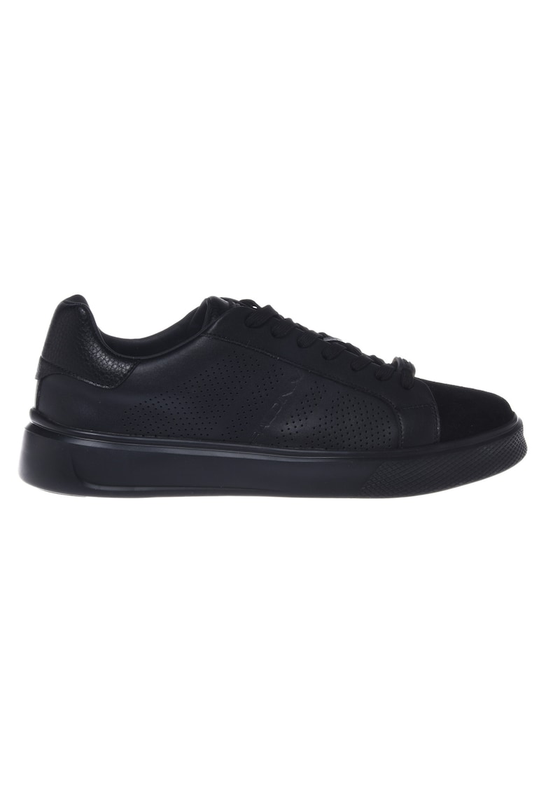 Pantofi sport de piele intoarsa si piele cu perforatii - Negru