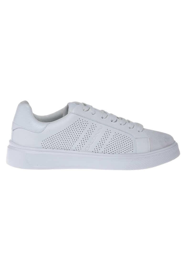 Pantofi sport de piele cu insertii de piele intoarsa - Alb
