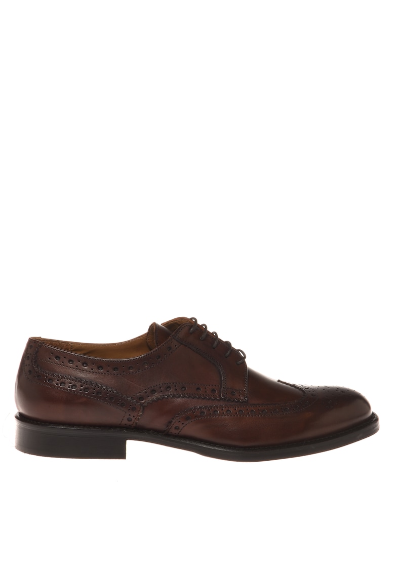 Pantofi Oxford din piele cu perforatii - Maro inchis