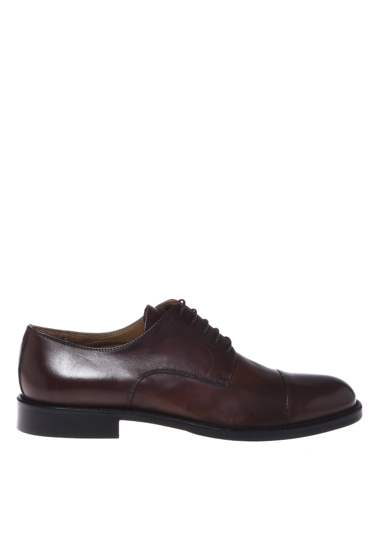 Pantofi Oxford din piele cu varf rotund - Maro inchis