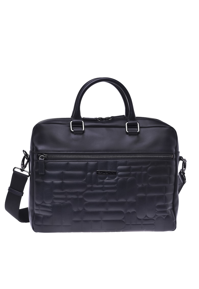 Geanta crossbody unisex de piele cu fermoar frontal - Negru