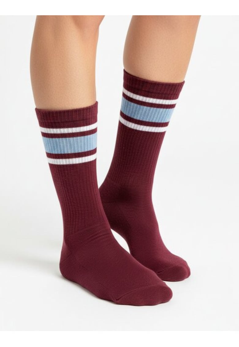 Sosete sport bordo cu dungi Rollerskating - Visiniu