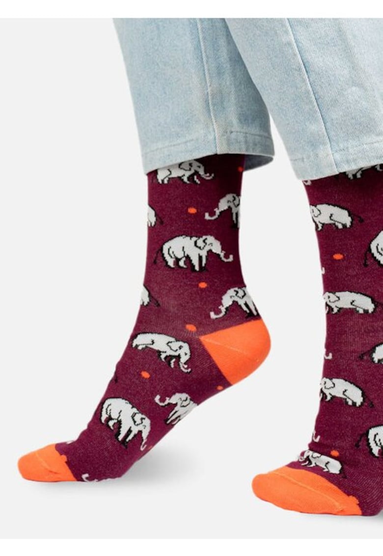 Sosete bumbac organic cu elefanti Elephants - Visiniu