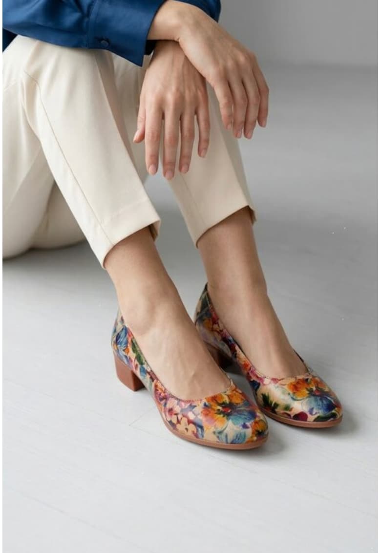 Pantofi dama din piele cu imprimeu floral multicolor