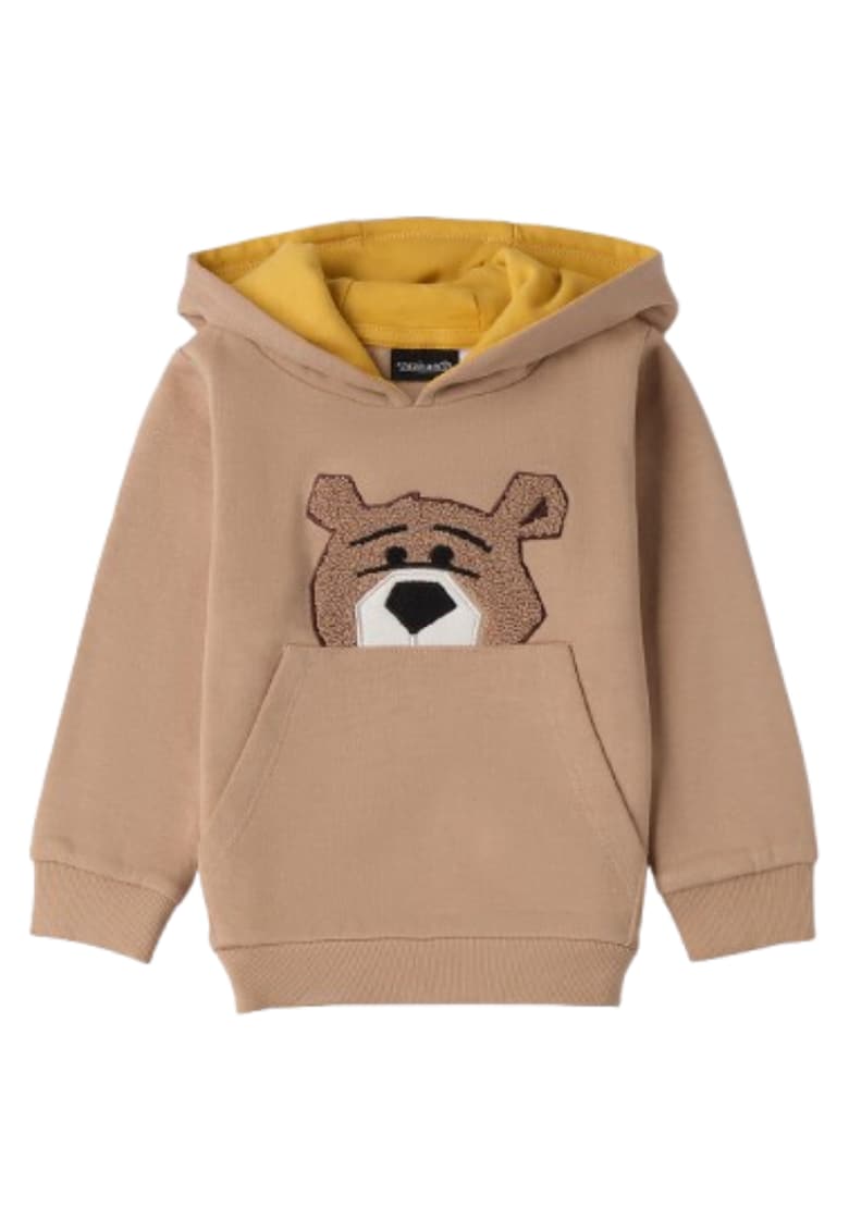 Hanorac baieti cu gluga si aplicatie urs - fleece - Bej - Galben