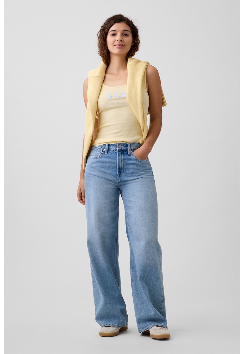 Top cu imprimeu - Galben pal/Alb optic