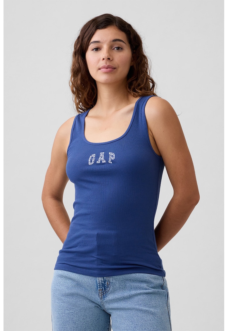 Top cu imprimeu - Albastru inchis - Alb optic -