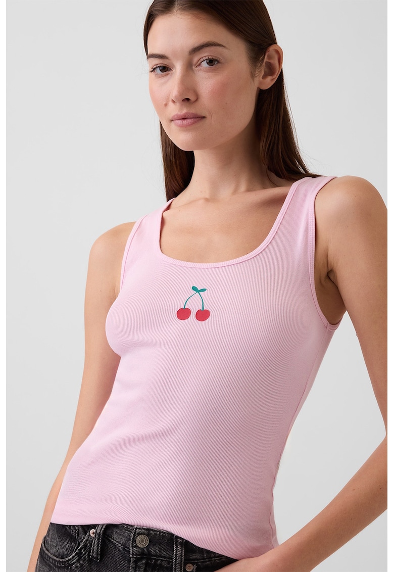 Top cu imprimeu - Rosu/Verde/Roz pastel