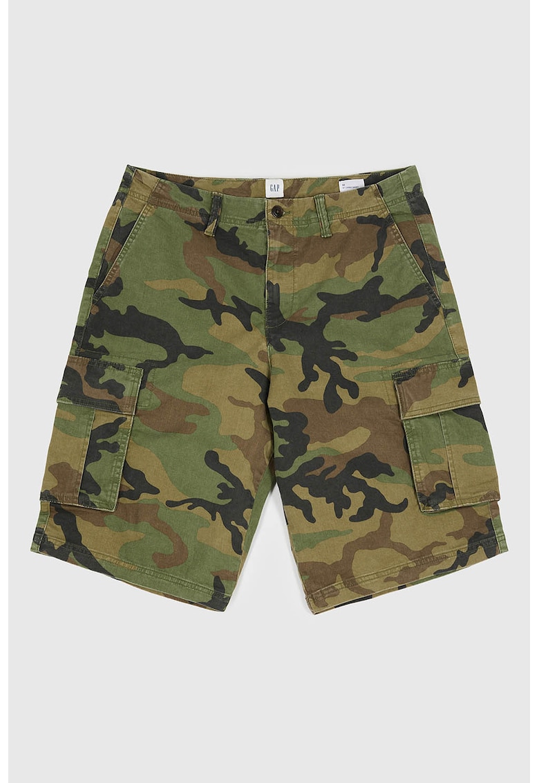 Pantaloni cargo scurti cu model camuflaj - Verde masliniu