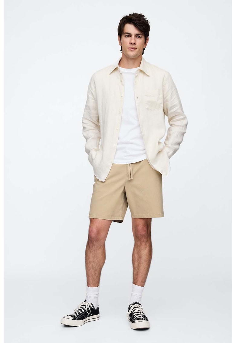 Bermude cu model uni si snur de ajustare - Maro camel