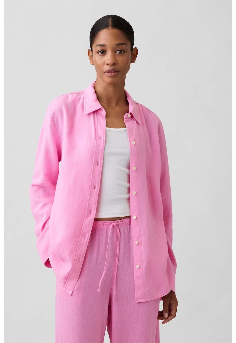 Camasa din amestec de in cu nasturi - Roz pastel