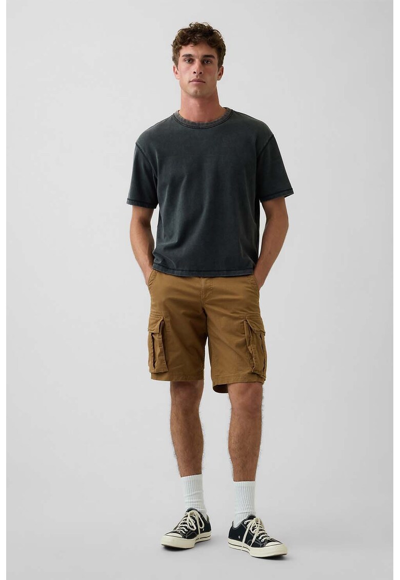 Pantaloni scurti cargo cu talie medie - Caramel