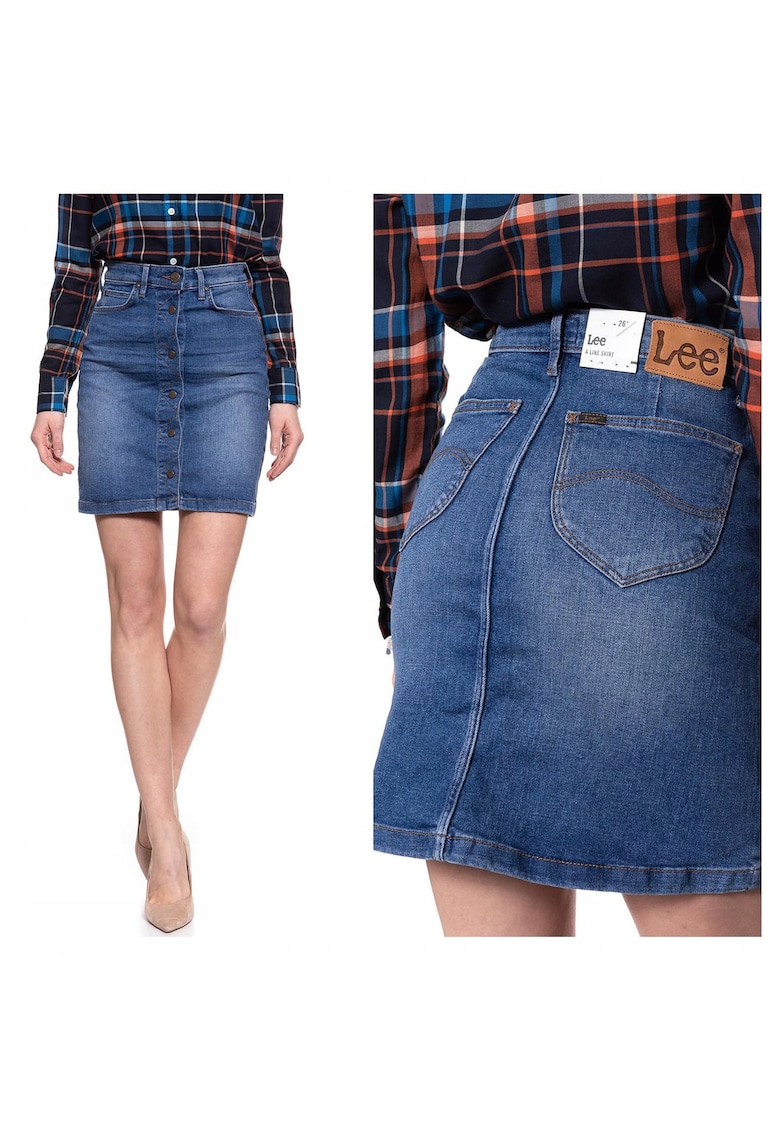 Fusta Dama - A Line Skirt - Regular Fit - Cu Nasturi - Lungime Mini - Denim Aspect - Confortabila Si Lejera - Bumbac - 25 UE - Albastru