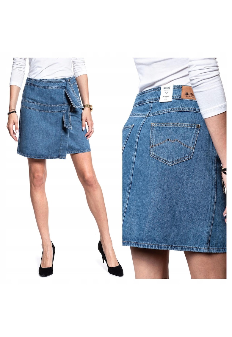 Fusta Dama - Wrap Skirt - Regular Fit - Fara Inchidere - Lungime Mini - Denim Aspect - Confortabila Si Lejera - Bumbac - 26 UE - Albastru