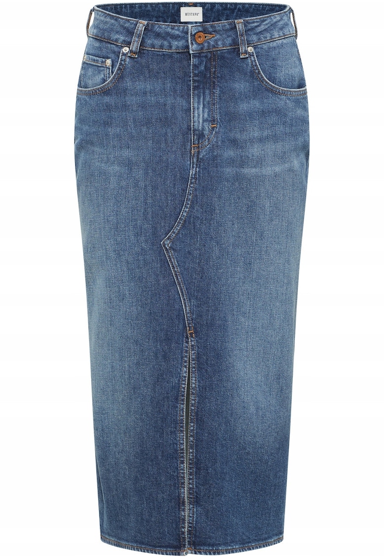 Fusta Dama - UEreka Denim Skirt - Slim Fit - Fermoar - Lungime Midi - Denim Aspect - Confortabila Si Lejera - Bumbac - UE - Albastru - Albastru