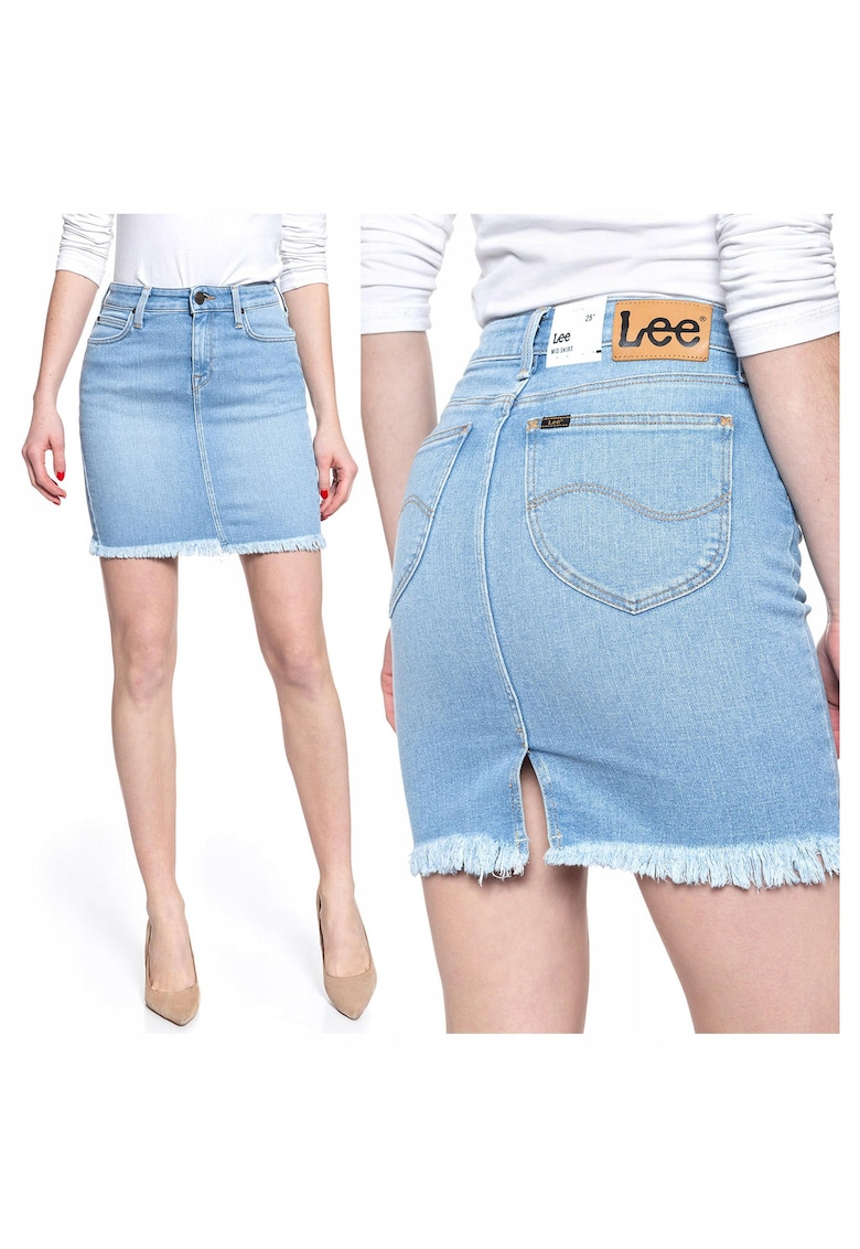 Fusta Dama - Mid Skirt - Regular Fit - Fermoar - Lungime Mini - Denim Aspect - Confortabila Si Lejera - Bumbac - 29 UE - Albastru