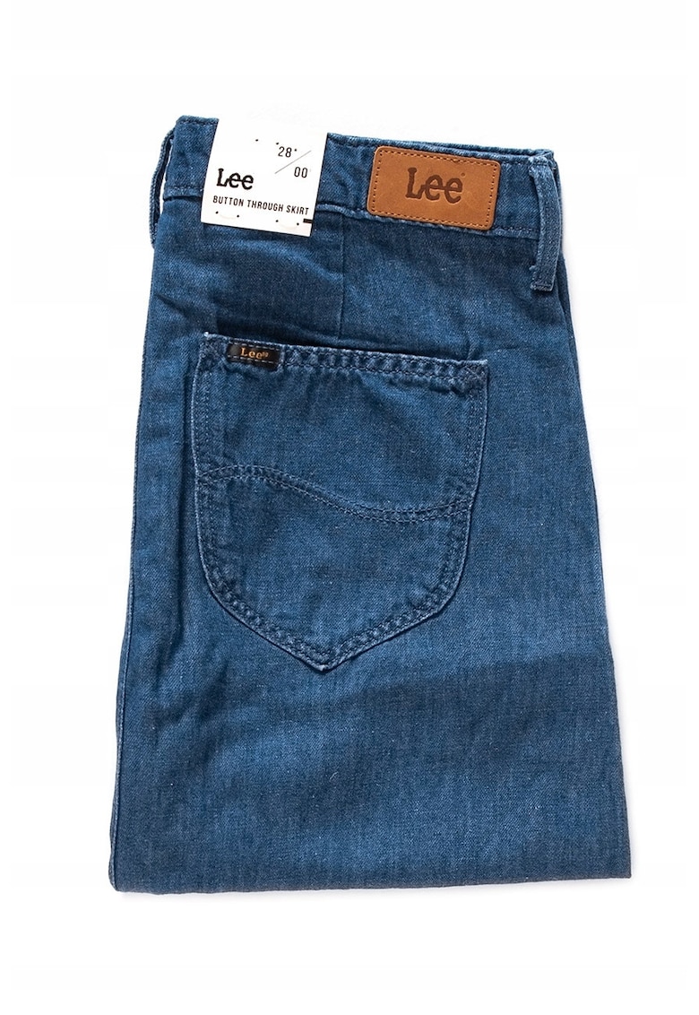 Fusta Dama - Button Through Skirt - Regular Fit - Cu Nasturi - Lungime Mini - Denim Aspect - Confortabila Si Lejera - Bumbac - 28 UE - Albastru