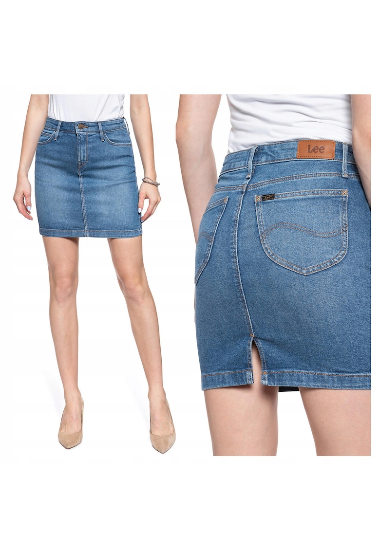 Fusta Dama - Mid Skirt - Regular Fit - Fermoar - Lungime Mini - Denim Aspect - Confortabila Si Lejera - Bumbac - ONE SIZE INTL - Albastru