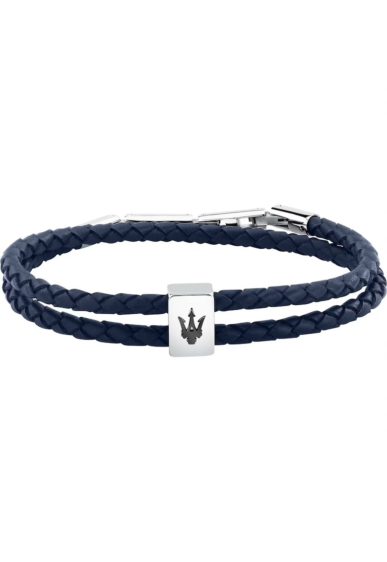 Bratara - inox - piele naturala - argintiu - albastru