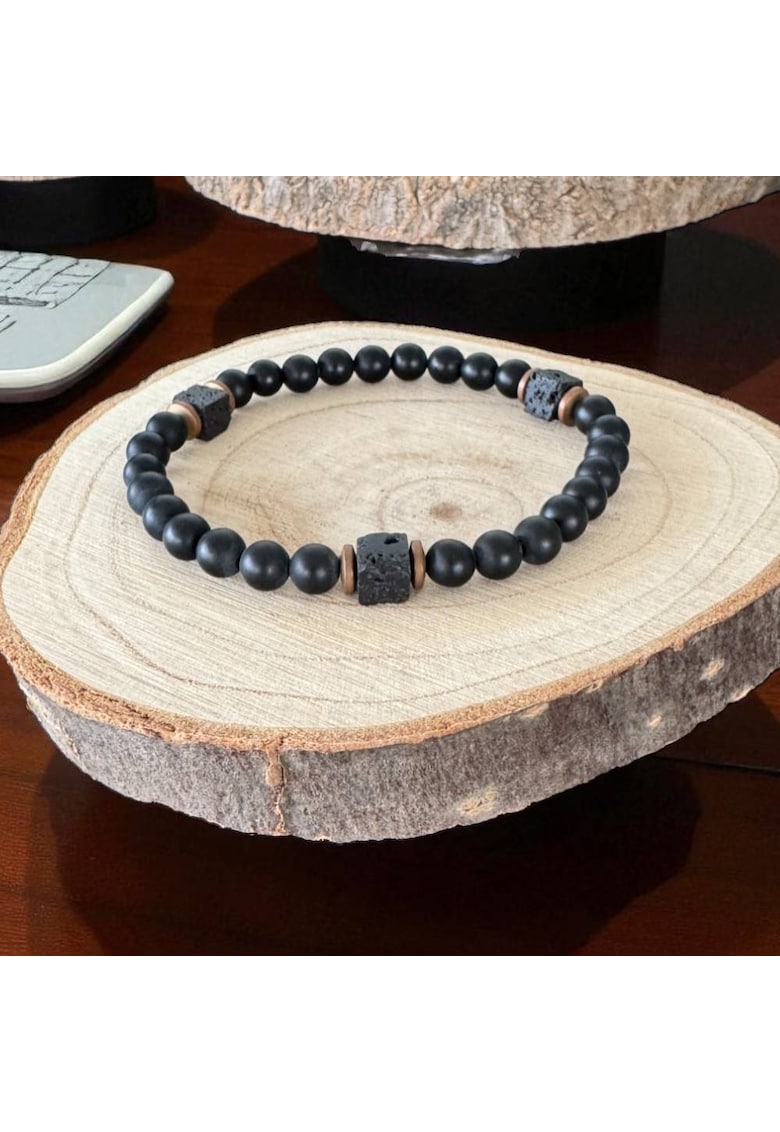 Bratara Barbati Evander pe elastic din Onix mat si Piatra de lava