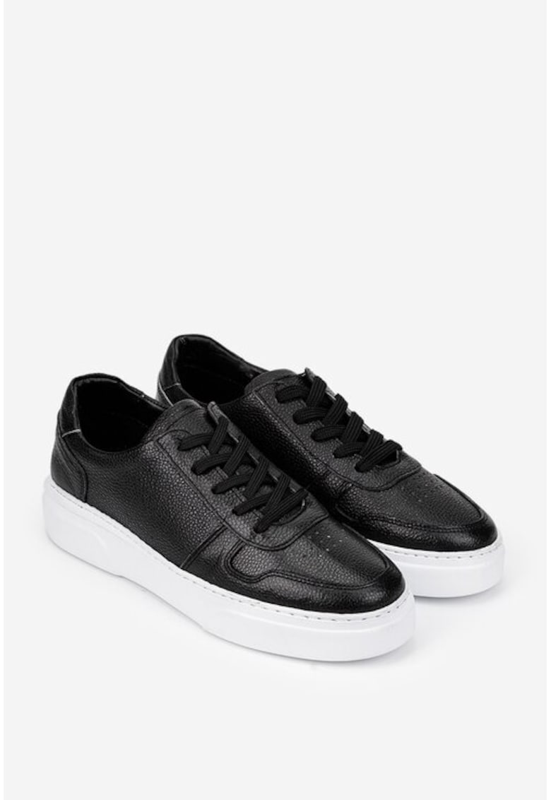 Pantofi barbati din piele neagra texturata - Negru
