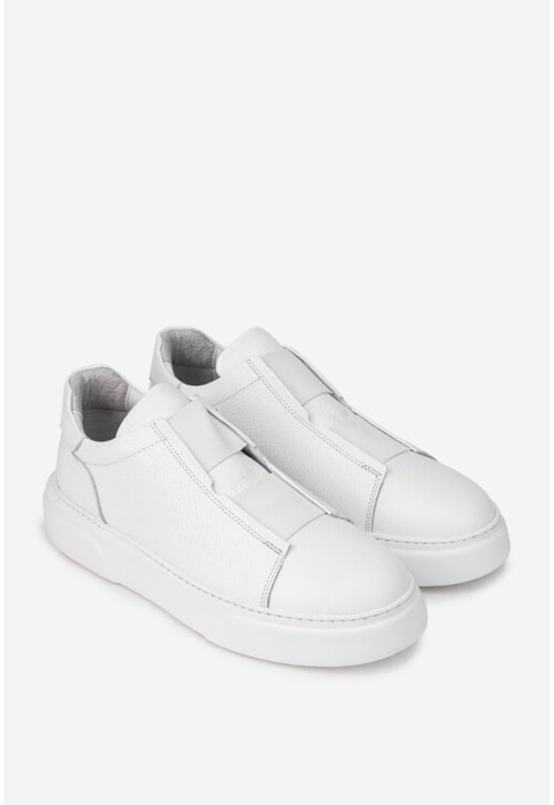 Pantofi barbati albi din piele texturata cu elastic