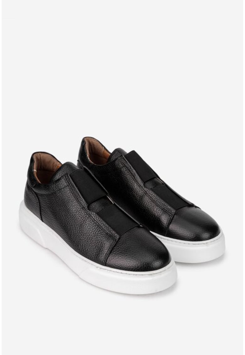 Pantofi barbati negri din piele texturata cu elastic