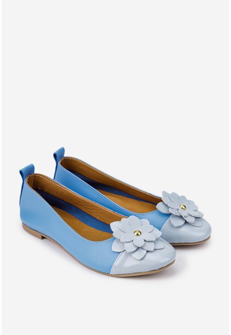 Balerini dama bleu din piele naturala cu floare
