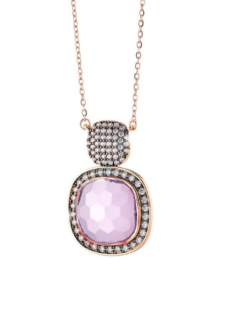 Colier lung placat cu aur de 18K cu pandantiv si cristale zirconia Darling - Auriu