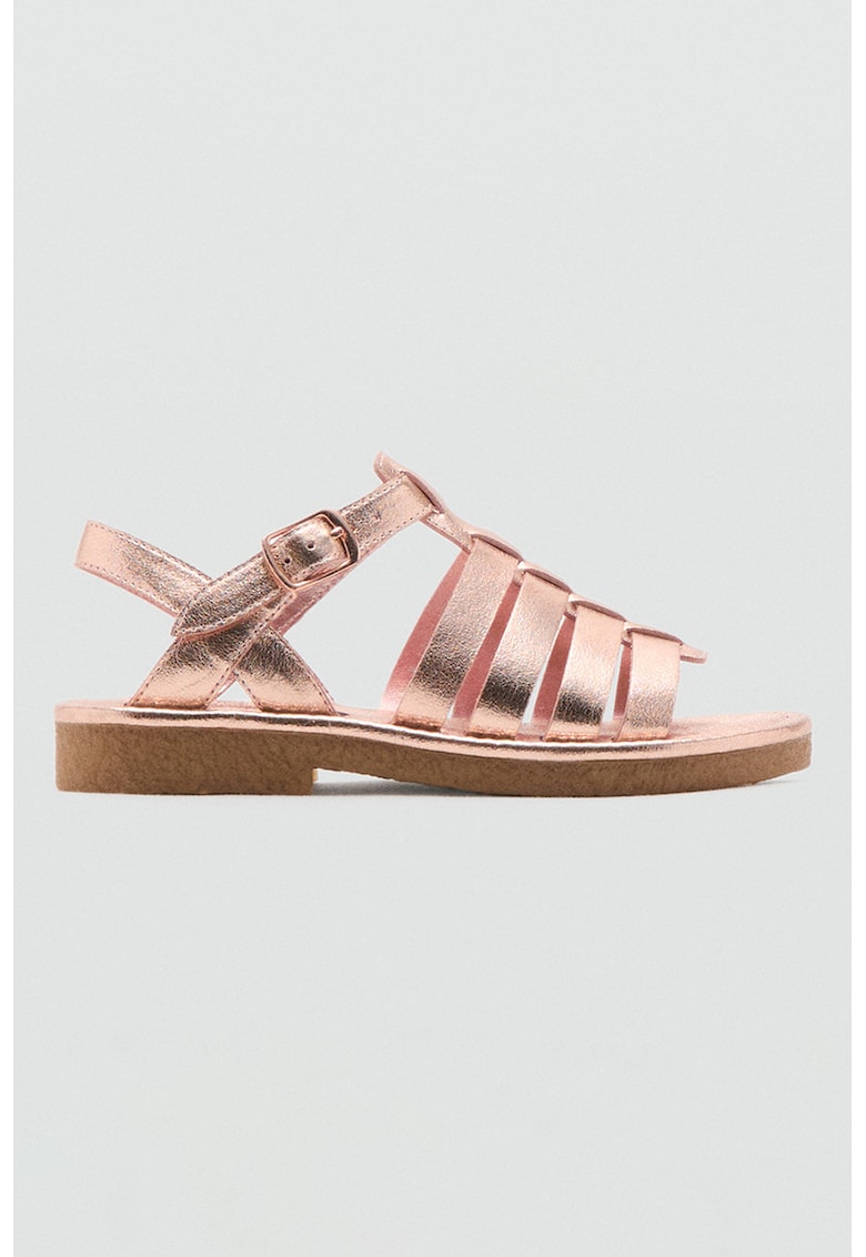 Sandale din piele ecologica cu barete multiple - Auriu rose