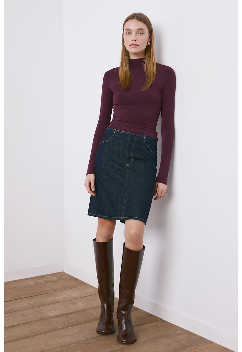 Bluza slim-fit cu model uni - Violet tyrian