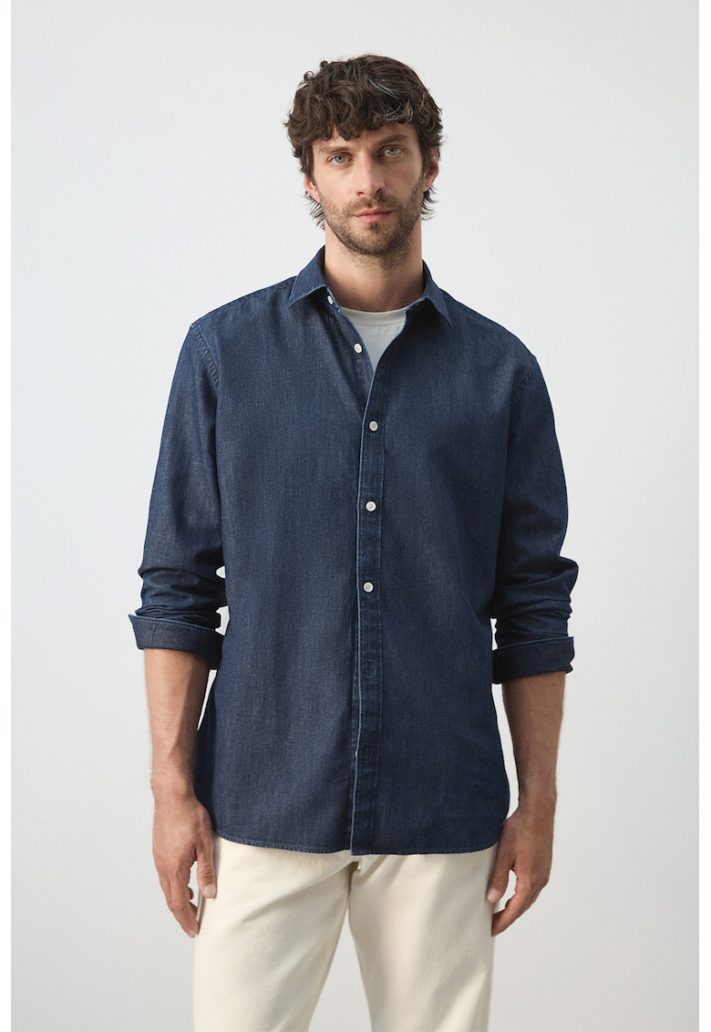 Camasa regular-fit din amestec de in - Bleumarin