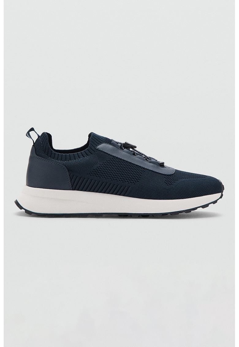 Pantofi sport low-cut cu garnituri din piele intoarsa - Bleumarin