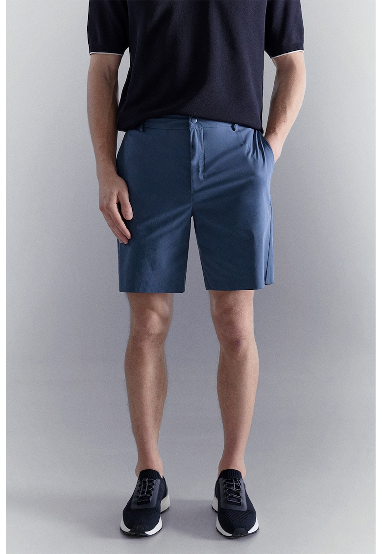 Pantaloni scurti cu talie elastica si model uni - Albastru inchis