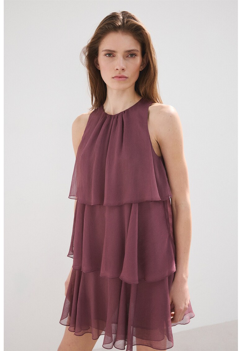 Rochie scurta cu volane - Violet tyrian
